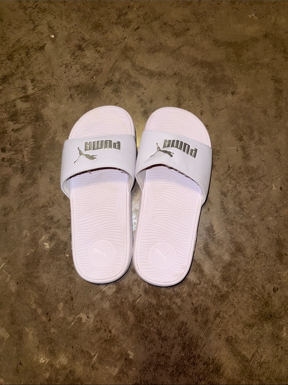 Puma Kids Light Pink Slide Sandals with Silver Logo